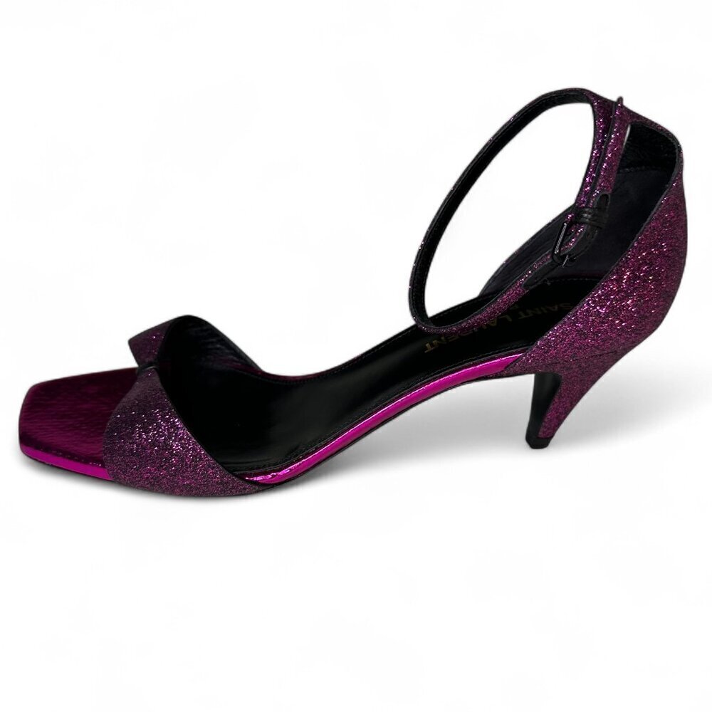 Saint Laurent Paris Glitter Fuchsia Kitten Heel Sandal EU 37.5 NWOB - Picture 6 of 16